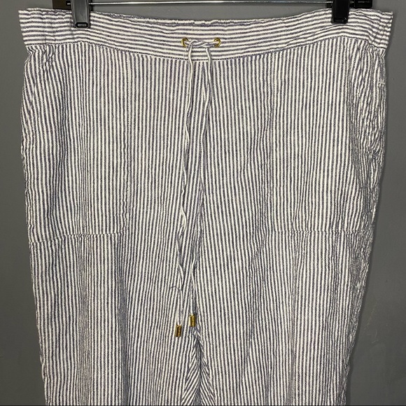 Ellen Tracy Linen Wide Leg Cropped Striped Pants - Picture 2 of 9